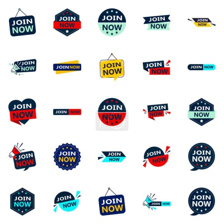 Illustration for Join Now 25 Fresh Typographic Designs for an updated membership campaign - Royalty Free Image