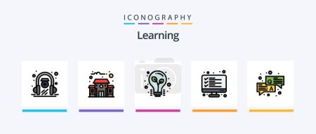 Illustration for Learning Line Filled 5 Icon Pack Including book. chalk. result. board. chat. Creative Icons Design - Royalty Free Image