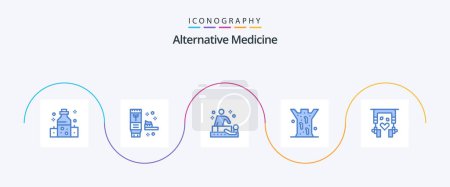 Illustration for Alternative Medicine Blue 5 Icon Pack Including music. medical. massage. leech. entomology - Royalty Free Image