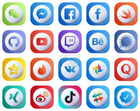 Téléchargez les illustrations : 20 Cute 3D Gradient Icons of Major Social Media Platforms such as qzone. mesenger. swift. signal and twitch icons. Fully Customizable and Minimalist - en licence libre de droit