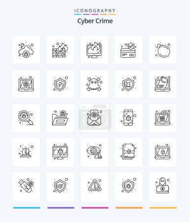 Téléchargez les illustrations : Creative Cyber Crime 25 OutLine icon pack  Such As danger. alert. display. card. atm card - en licence libre de droit