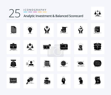 Illustration for Analytic Investment And Balanced Scorecard 25 Solid Glyph icon pack including business. analysis. money. income. stack - Royalty Free Image