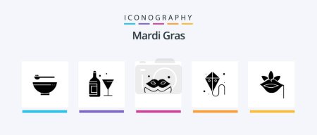 Illustration for Mardi Gras Glyph 5 Icon Pack Including plant. lips. costume. mardi gras. kite. Creative Icons Design - Royalty Free Image