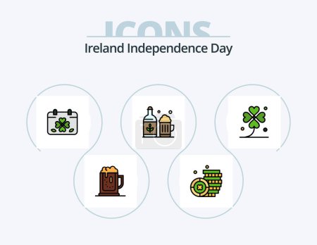 Ilustración de Irlanda Independence Day Line Llenado Icon Pack 5 Icon Design. Una botella. Irlanda. girasol. mundo. parroquia - Imagen libre de derechos