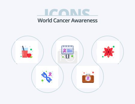 Illustration for World Cancer Awareness Flat Icon Pack 5 Icon Design. plant. flower. fruit juice. chamomile. awareness - Royalty Free Image
