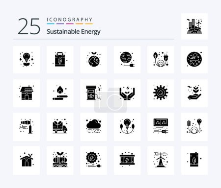 Illustration for Sustainable Energy 25 Solid Glyph icon pack including green energy. globe. earth. power. energy - Royalty Free Image