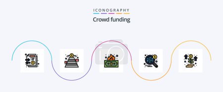 Ilustración de Crowdfunding Line Filled Flat 5 Icon Pack Incluyendo dinero. mundo. riesgoso. De ancho. búsqueda - Imagen libre de derechos
