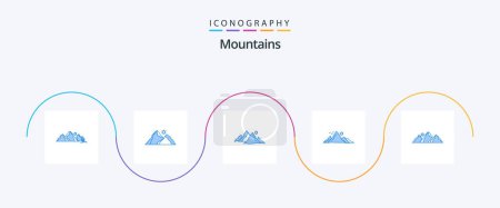 Téléchargez les illustrations : Ensemble de 5 icônes bleu montagne inclus. la nature. Soleil. nature - en licence libre de droit