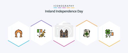 Illustration for Ireland Independence Day 25 FilledLine icon pack including anemone. world. music. passport. church - Royalty Free Image