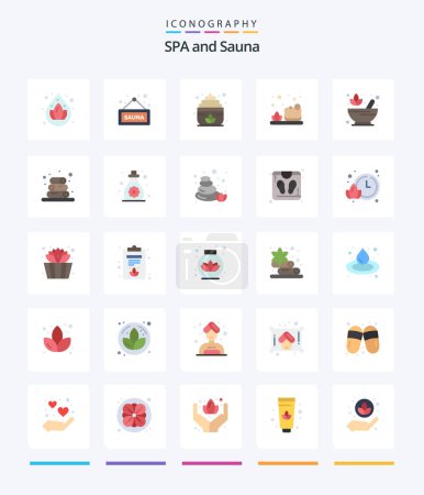 Illustration for Creative Sauna 25 Flat icon pack  Such As spa. rx. cream. pharmacy. soap - Royalty Free Image