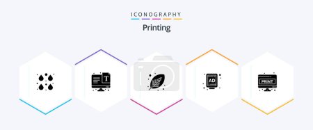 Illustration for Printing 25 Glyph icon pack including computer sheet. billboard. font. ad. plant - Royalty Free Image