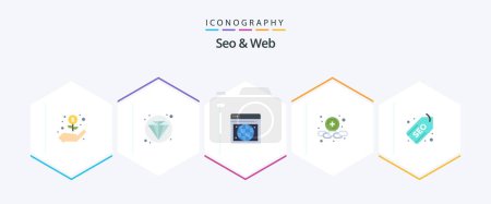 Illustration for Seo and Web 25 Flat icon pack including . seo. webpage. label. web - Royalty Free Image
