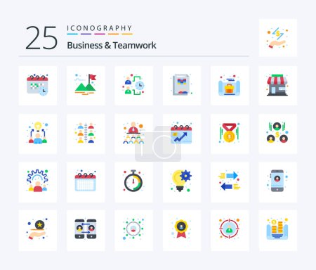 Téléchargez les illustrations : Pack d'icônes Business And Teamwork 25 Flat Color incluant le concept. les affaires. efficacité. main-d'œuvre. feuille - en licence libre de droit