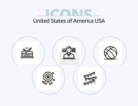 Téléchargez les illustrations : Icône de ligne Usa Pack 5 Icône Design. symbole. Américaine. Américaine. L'âne. musique - en licence libre de droit