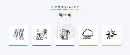 Téléchargez les illustrations : Spring Line 5 Icon Pack Inclus nuage. ligne. fleurs. pot. Un cactus. Icônes créatives Design - en licence libre de droit