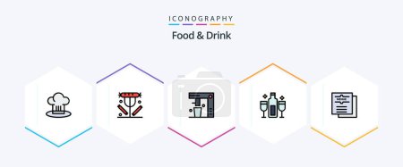 Ilustración de Comida y bebida 25 paquete de iconos de FilledLine, incluida la celebración. alcohol. comida. cocina. comida rápida - Imagen libre de derechos