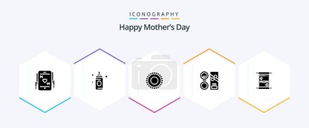 Ilustración de Happy Mothers Day 25 Paquete de iconos de glifos incluyendo make. belleza. Niña. Maquillaje. mala - Imagen libre de derechos