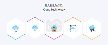 Téléchargez les illustrations : Cloud Technology 25 Flat icon pack including secure. share. data. cloud. package - en licence libre de droit