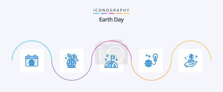 Illustration for Earth Day Blue 5 Icon Pack Including earth. light. plant. green. flag - Royalty Free Image