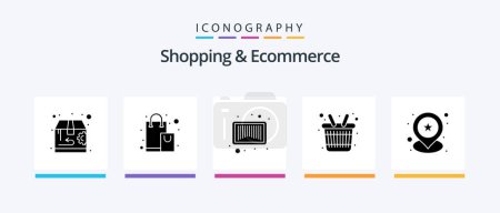 Téléchargez les illustrations : Shopping And Ecommerce Glyph 5 Icon Pack Including location pin. location. barcode. geo. groceries. Creative Icons Design - en licence libre de droit