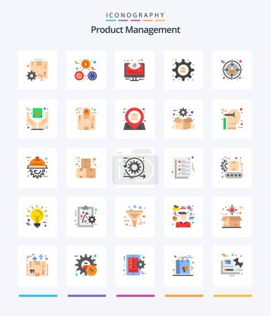 Téléchargez les illustrations : Creative Product Management 25 Flat icon pack  Such As product. options. configuration. optimization. system - en licence libre de droit