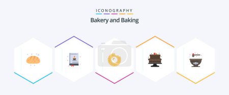 Téléchargez les illustrations : Baking 25 Flat icon pack including food. bowl. food. cake - en licence libre de droit