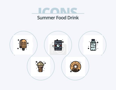 Téléchargez les illustrations : Summer Food Drink Line Filled Icon Pack 5 Icon Design. . food. drink. pizza. summer - en licence libre de droit