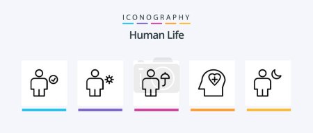 Téléchargez les illustrations : Pack d'icônes Human Line 5, y compris la vidéo. humain. avatar. corps. Soleil. Icônes créatives Design - en licence libre de droit