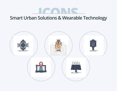 Téléchargez les illustrations : Smart Urban Solutions et Wearable Technology Line ont rempli Icon Pack 5 Icon Design. action. technologie. pomme. vent. vertical - en licence libre de droit