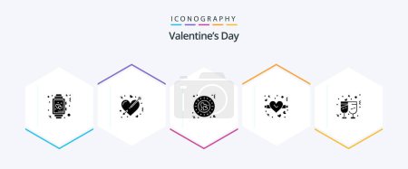 Téléchargez les illustrations : Valentines Day 25 Glyphe icône pack y compris champagne. valentine. amour. amour. plaque - en licence libre de droit