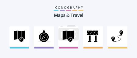 Téléchargez les illustrations : Cartes et voyage Glyphe 5 Icône Pack Inclus. carte. broche. Icônes créatives Design - en licence libre de droit