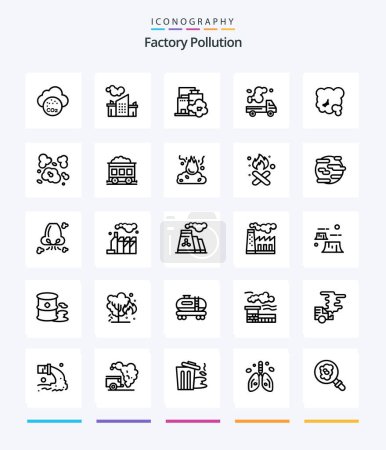 Téléchargez les illustrations : Creative Factory Pollution 25 OutLine icon pack  Such As dust. pm pollution. truck. environment. air - en licence libre de droit