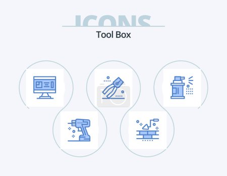 Illustration for Tools Blue Icon Pack 5 Icon Design. bottle. pliers. architecture. pincers. planning - Royalty Free Image