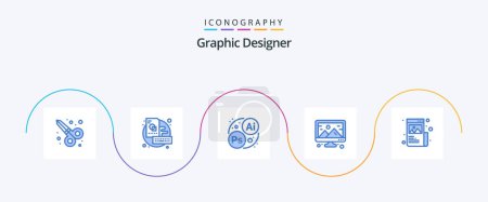 Téléchargez les illustrations : Graphiste Bleu Pack 5 Icônes Inclus graphique. créatif. conception. art. ordinateur - en licence libre de droit