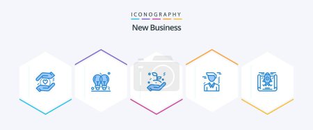 Illustration for New Business 25 Blue icon pack including rocket. achievement. business startup. office. business - Royalty Free Image