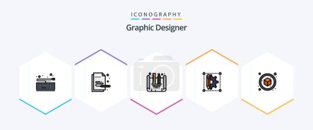 Ilustración de Diseñador gráfico 25 FilledLine icono paquete incluyendo cubo. 3d. diseño de planos. Pluma. diseño - Imagen libre de derechos