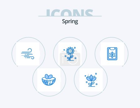 Téléchargez les illustrations : Spring Blue Icon Pack 5 Icon Design. flower. nature. rose. floral. spring - en licence libre de droit