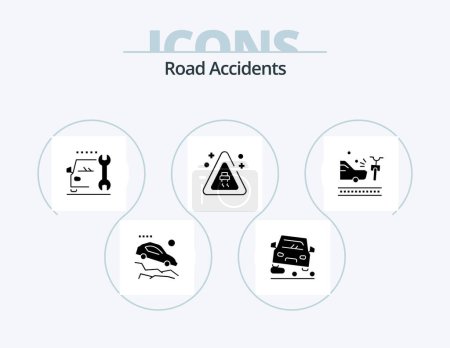 Illustration for Road Accidents Glyph Icon Pack 5 Icon Design. car. accident. car. accidents. signaling - Royalty Free Image