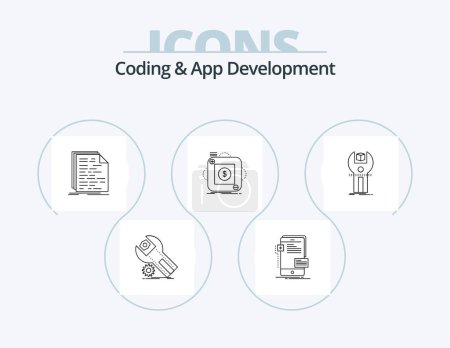 Illustration for Coding And App Development Line Icon Pack 5 Icon Design. app. complex. shuttle. cluster. framework - Royalty Free Image