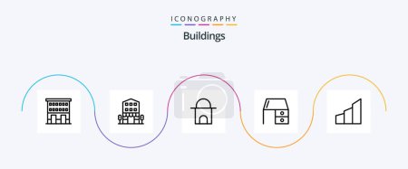 Ilustración de Edificios Línea 5 Icon Pack Incluyendo edificio moderno. arquitectura. mezquita. apartamentos. escritorio de oficina - Imagen libre de derechos