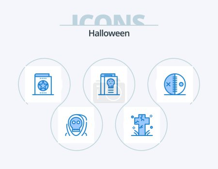 Illustration for Halloween Blue Icon Pack 5 Icon Design. fantasy. book. grave. learning. halloween - Royalty Free Image