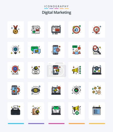 Téléchargez les illustrations : Creative Digital Marketing 25 Line FIlled icon pack  Such As bulb. marketing. marketing. maps. thumb - en licence libre de droit