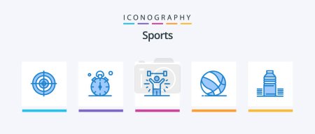 Téléchargez les illustrations : Sports Blue 5 Icon Pack Including play. ball. timer. lifting. fitness. Creative Icons Design - en licence libre de droit