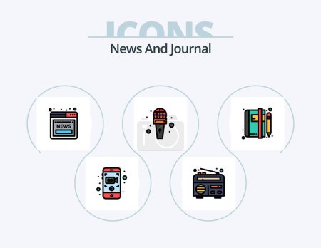 Ilustración de News Line Llenado Icon Pack 5 Icon Design. noticias. pantalla. noticias. noticias. ordenador - Imagen libre de derechos