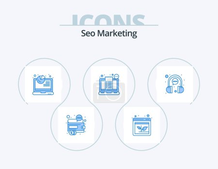Ilustración de Seo Marketing Blue Icon Pack 5 Icon Design. shopping. checkout. growth. bill. seo - Imagen libre de derechos