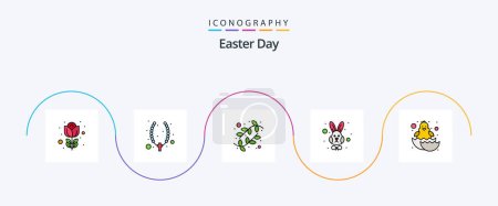 Illustration for Easter Line Filled Flat 5 Icon Pack Including chicken. face. buds. rabbit. animal - Royalty Free Image