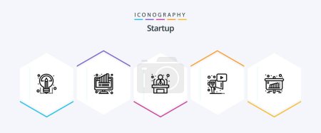 Illustration for Startup 25 Line icon pack including business. megaphone. pie. marketing. business employee - Royalty Free Image