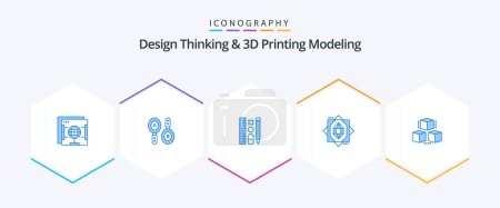 Téléchargez les illustrations : Design Thinking And D Printing Modeling 25 Pack icône bleue, y compris delivrey. design. Un stylo. se former. d - en licence libre de droit