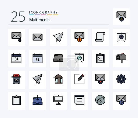 Ilustración de Multimedia 25 Línea Rellena el paquete de iconos incluyendo fecha. Vídeo. Correo. presentación. guion - Imagen libre de derechos