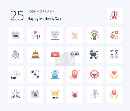 Téléchargez les illustrations : Happy Mothers Day 25 Flat Color icon pack including bouquet. cosmetics. mother. beauty. mother - en licence libre de droit